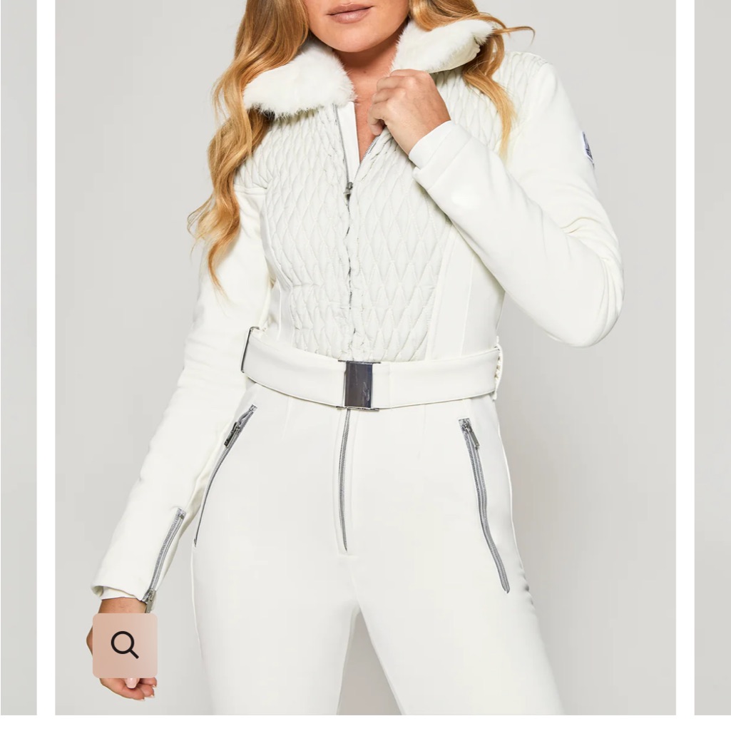 Women’s Quilted Faux-Fur Collar Jumpsuit - White — image 4 of 6